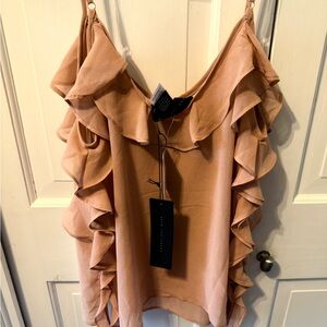 NWT No One Carez, Tan Ruffle Top